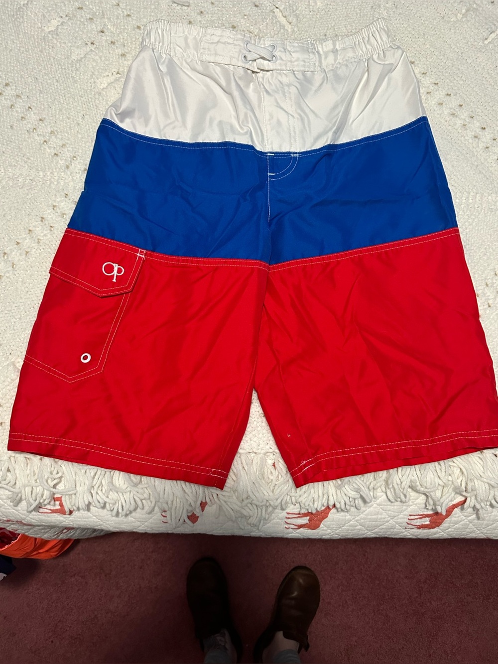 OP Men’s Colorblock White Blue Red Swim Shorts